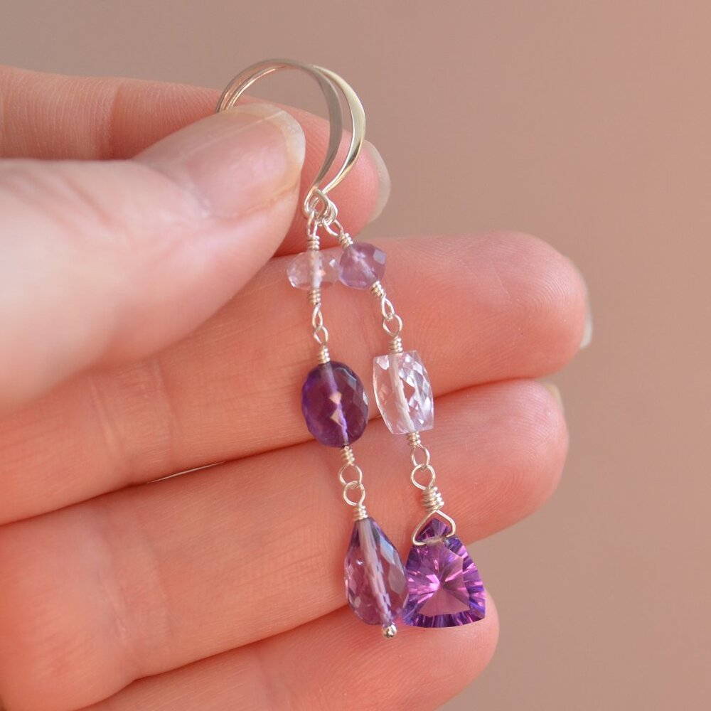 Mismatched Amethyst and Pink Amethyst Earrings - Handmade